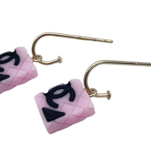 CHANEL Black CC Logos Pink Quilted Stud Earrings Gold Tone 05C Auth w/Box - Picture 8 of 16